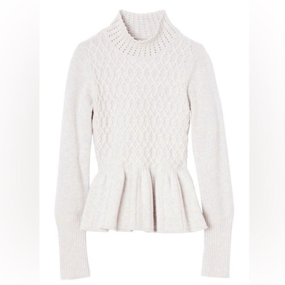 LA VIE REBECCA TAYLOR Braided Cable Knit Ivory Peplum Sweater Size M NEW - Picture 3 of 3